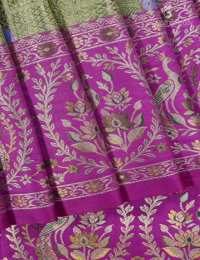 Semi Kanchipuram Silk Saree in Pista Green  and Magenta
