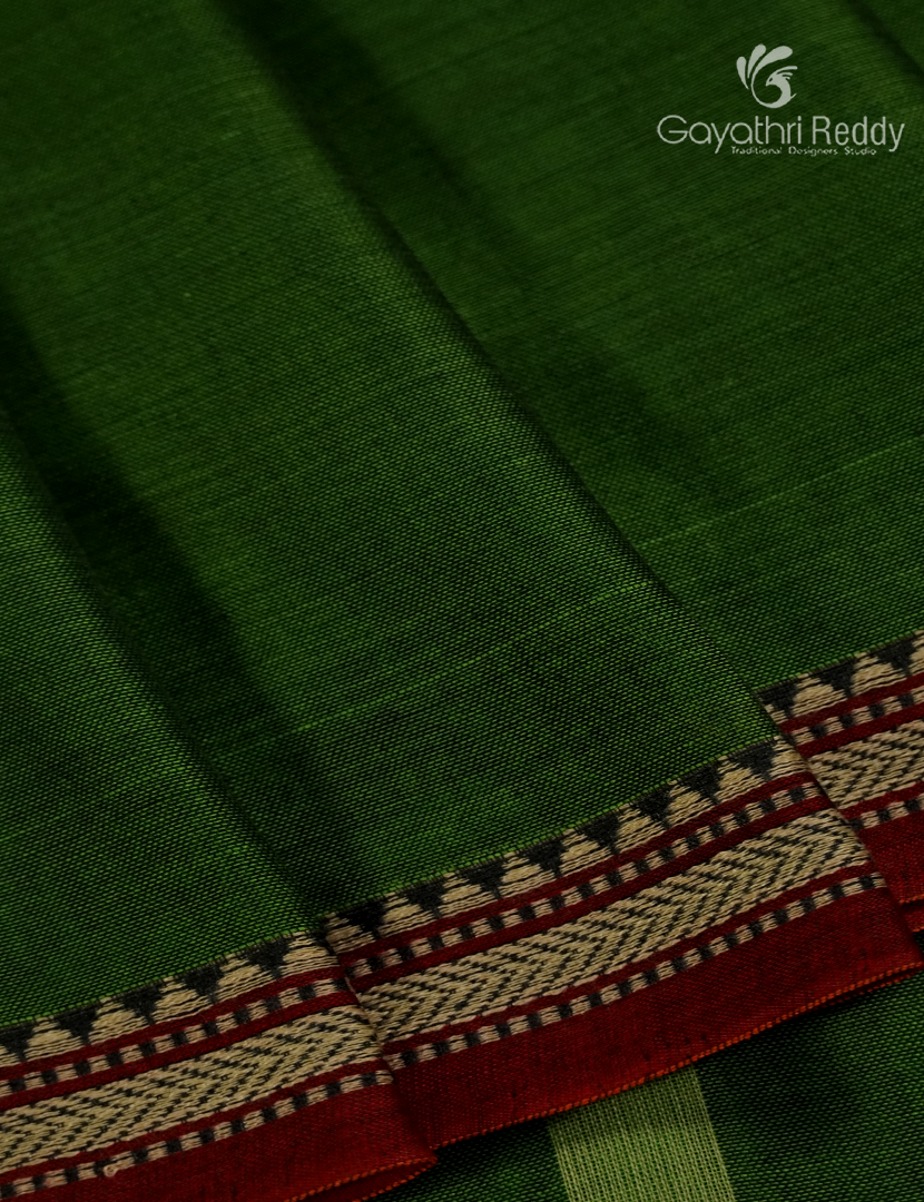 Pure Narayanpet Cotton Saree in Deep Green