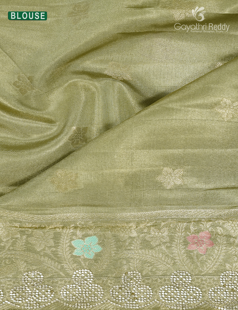 Semi Kanchipuram Silk Fancy Saree in Leaf Green