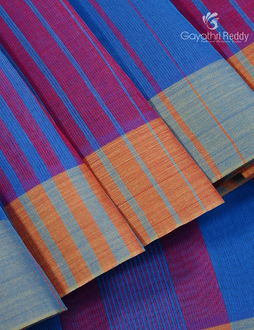 Pure Handloom Cotton Saree in Blue and Magenta