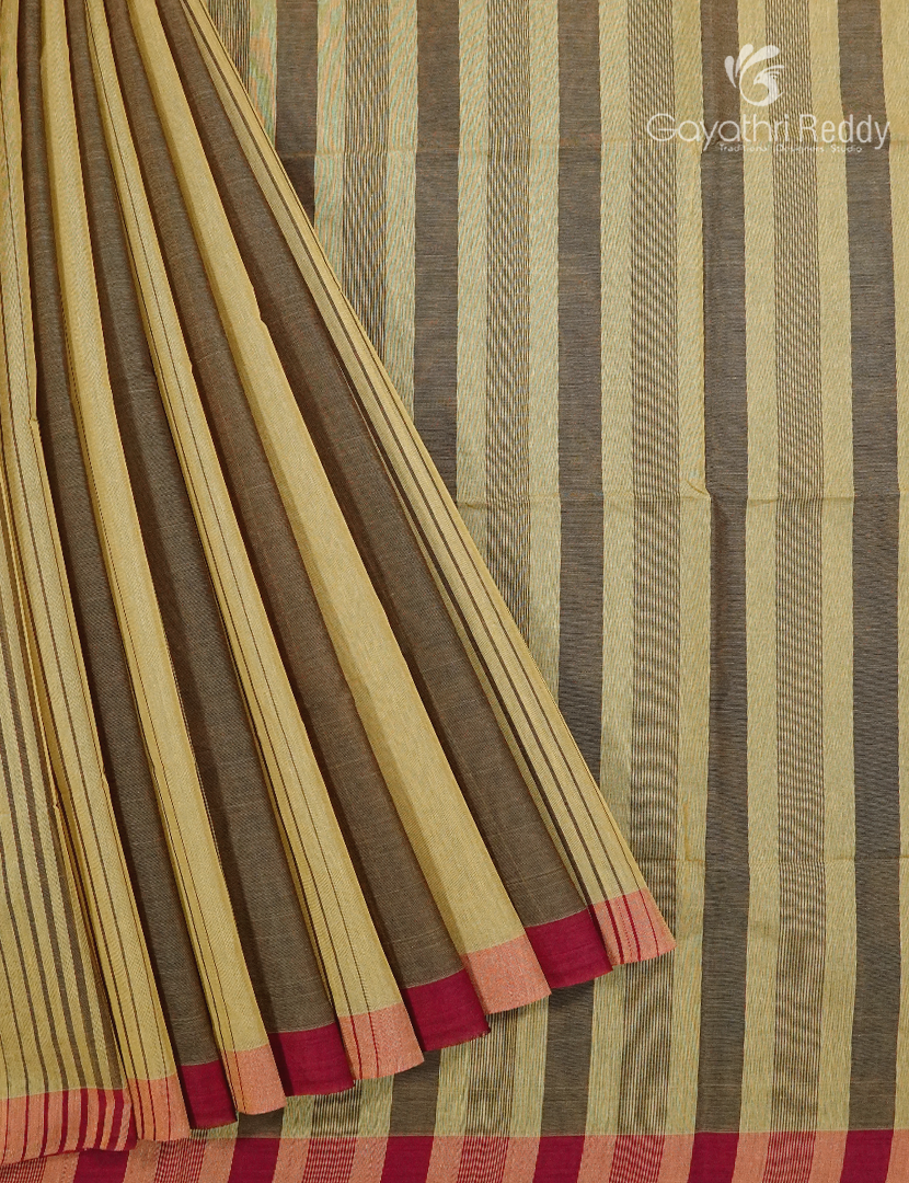 Pure Handloom Cotton Saree in Khakhi Green and Deep Olive