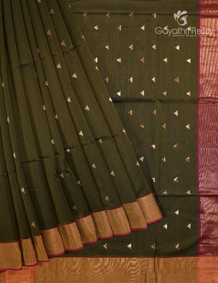 Pure Chanderi Sico Saree in Deep Mehendi Green
