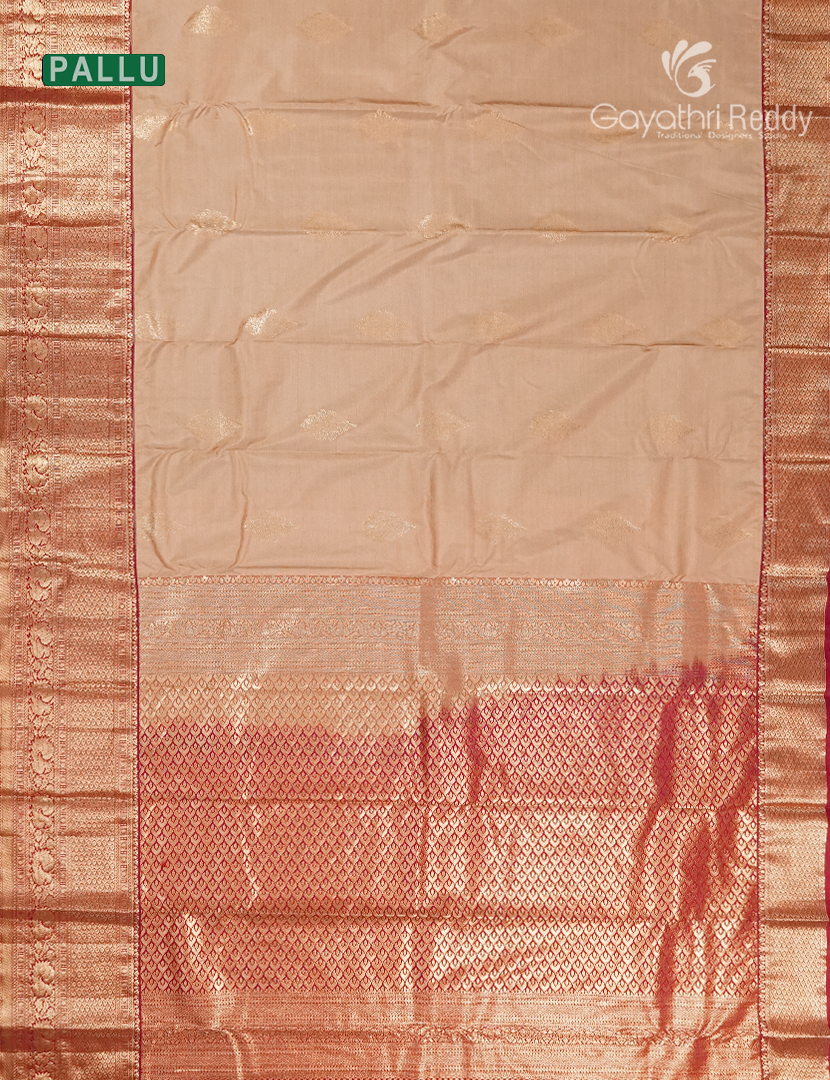 Semi Kanchipuram Silk Saree in Golden Beige and Maroon