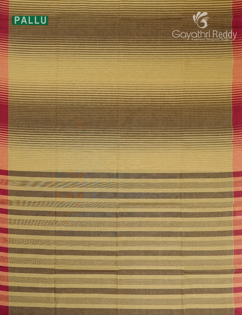 Pure Handloom Cotton Saree in Khakhi Green and Deep Olive