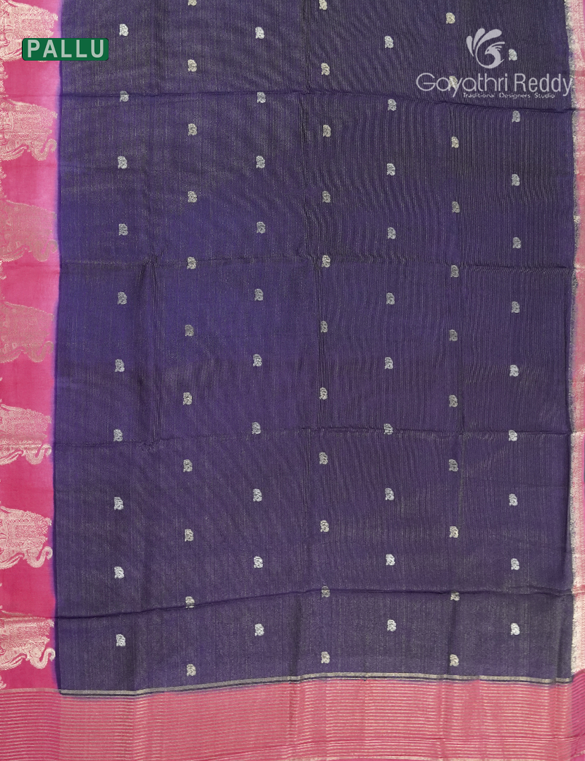 Semi Mysore Crepe Saree in Navy Blue and Rani Pink