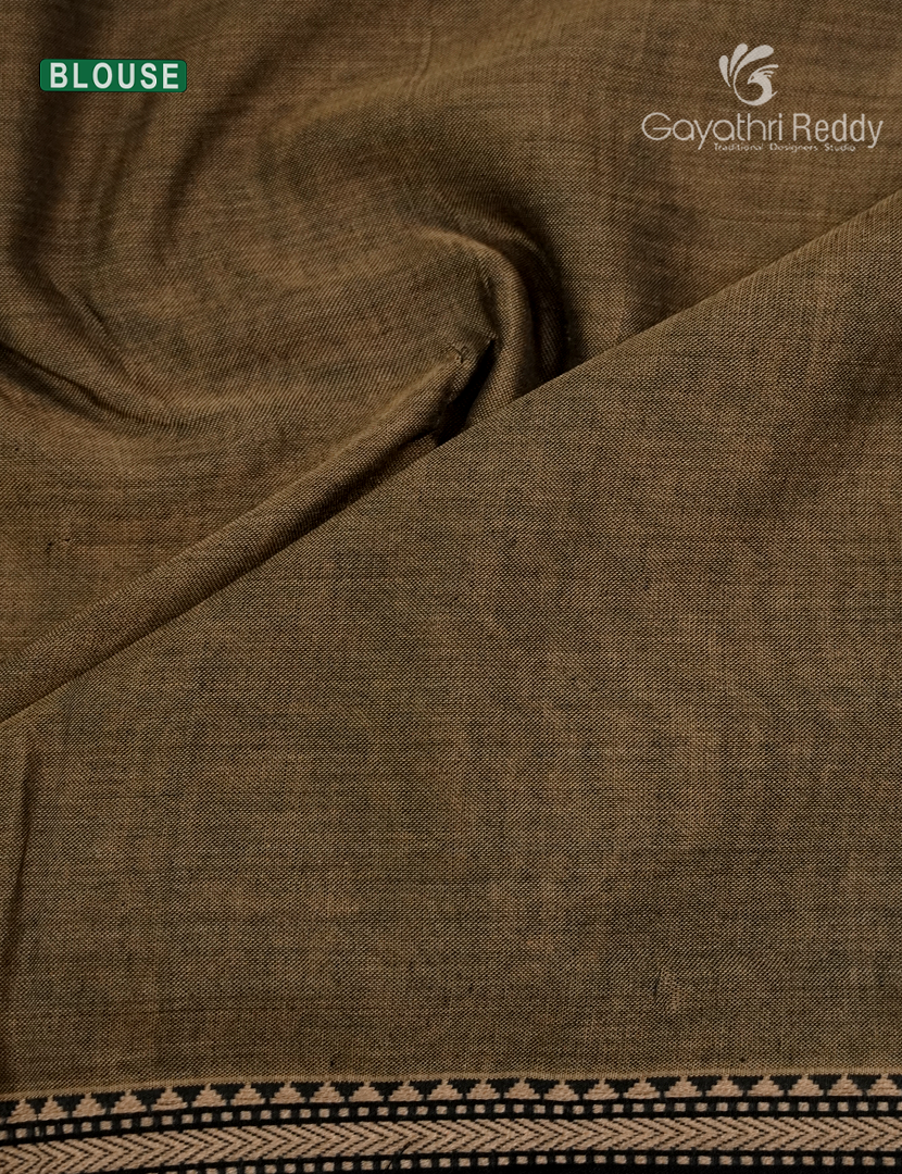 Pure Narayanpet Cotton Saree in Olive Green