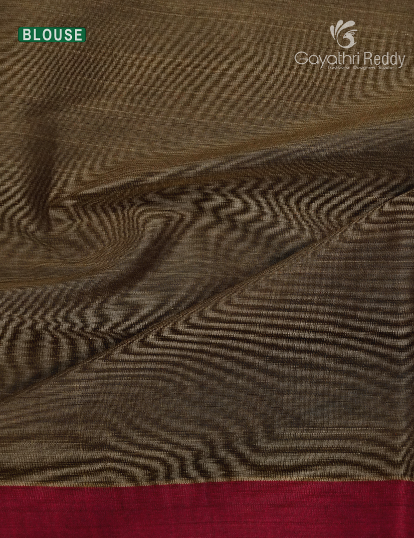 Pure Handloom Cotton Saree in Khakhi Green and Deep Olive