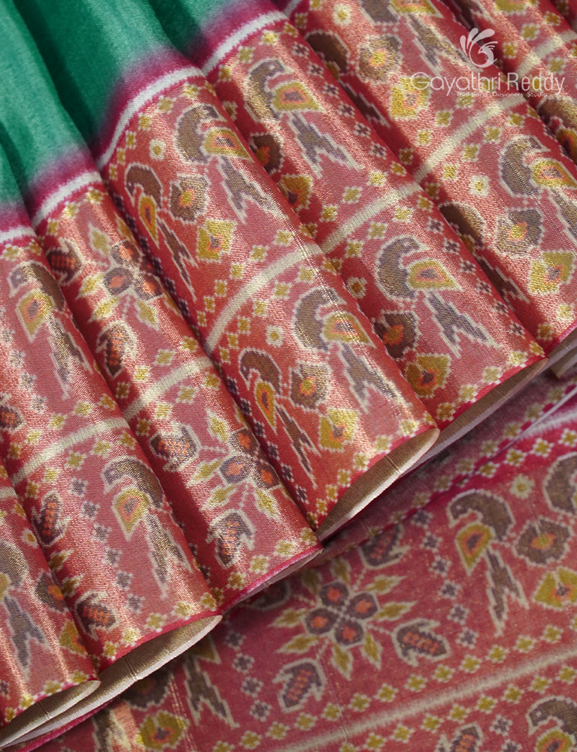 Semi Tussar Saree in Sea Green and Red