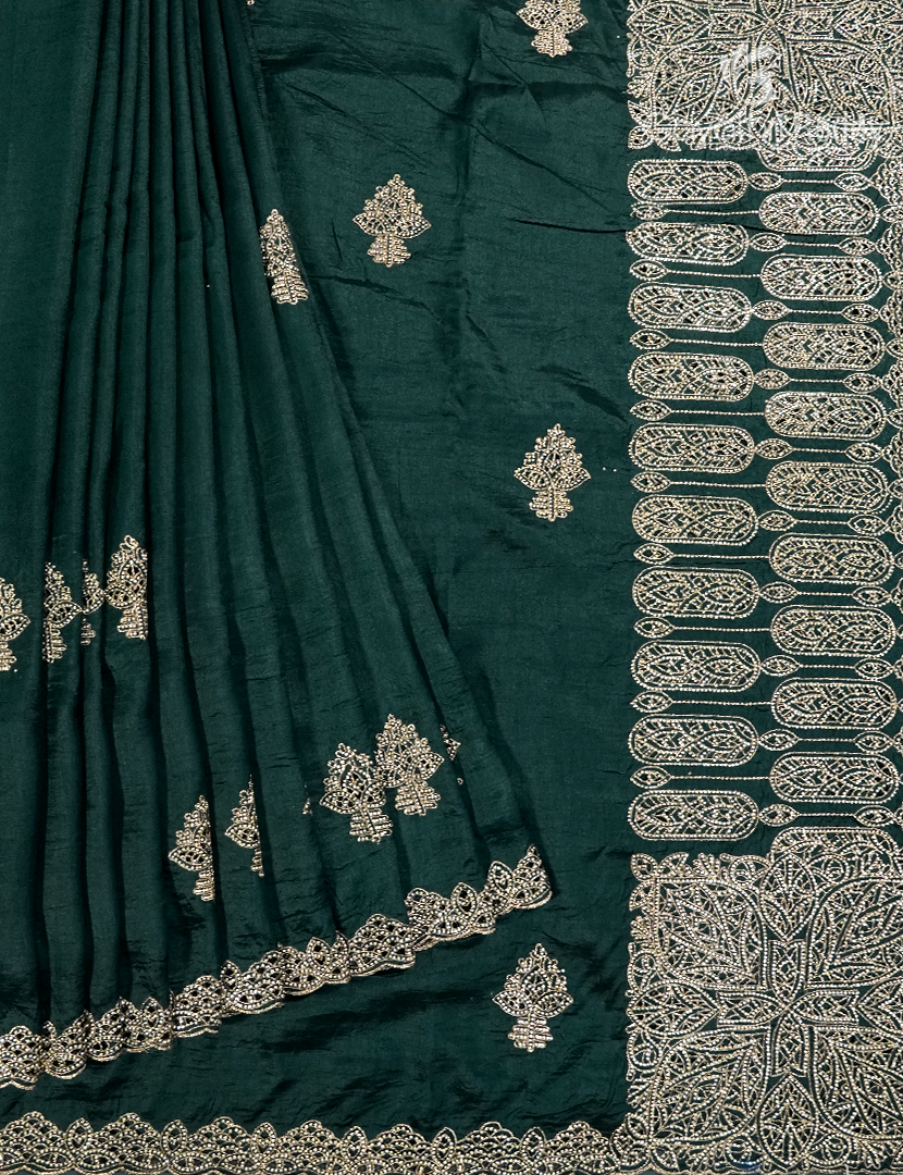 Semi Dupion Silk Saree in Deep Green