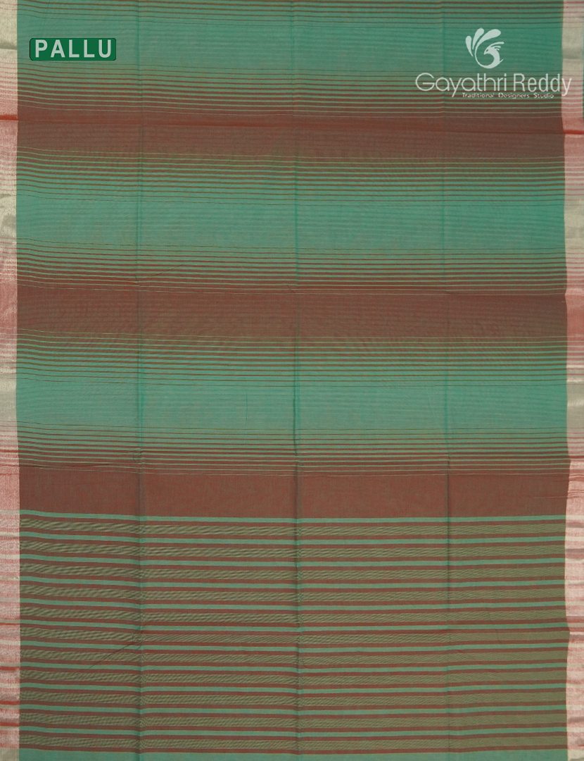 Pure Kanchi Cotton Saree in Sea Green and Brown