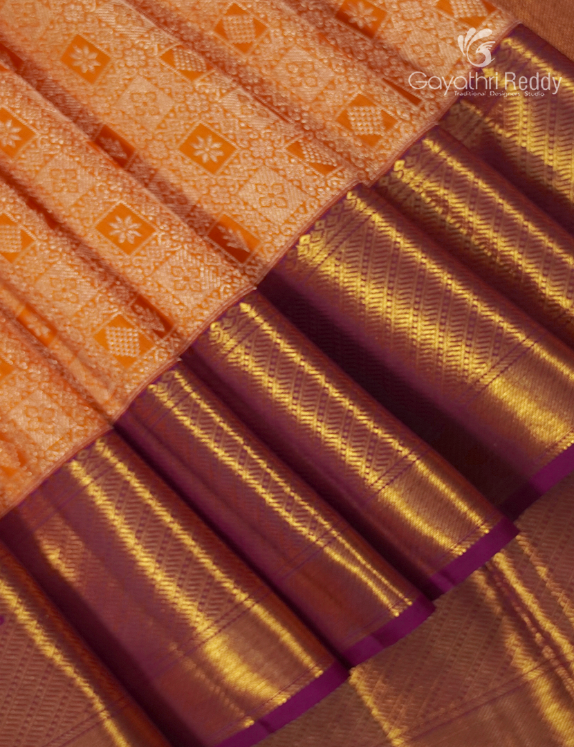Pure Kanchipuram Bridal Silk  Saree in Tangarine and Magenta
