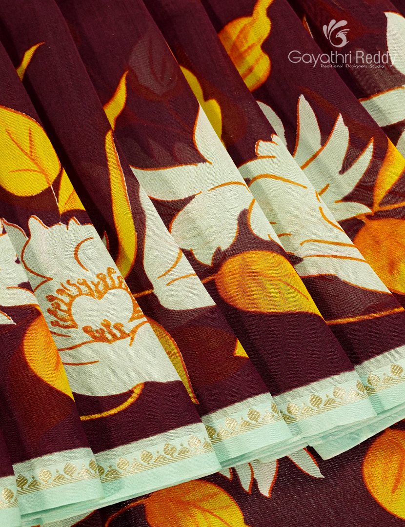 Pure Maheshwari Silk Saree in Brown and Pastel Sea Blue