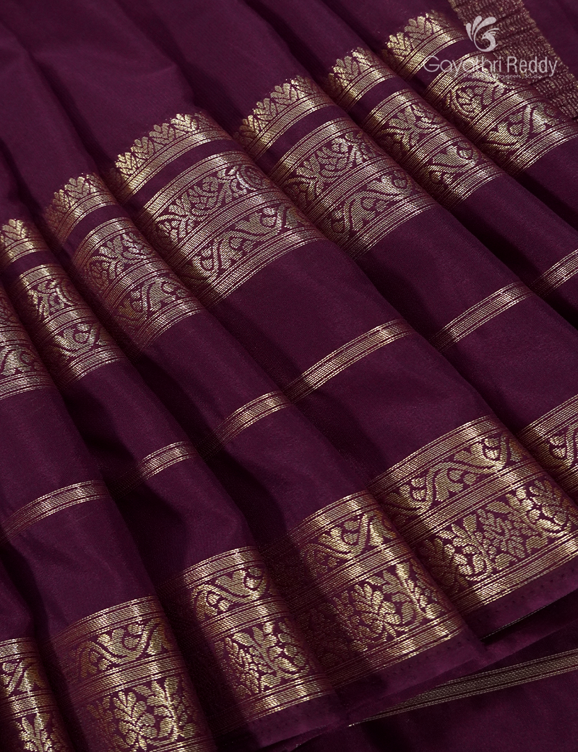 Semi Mysore Crepe Saree in Deep Brown