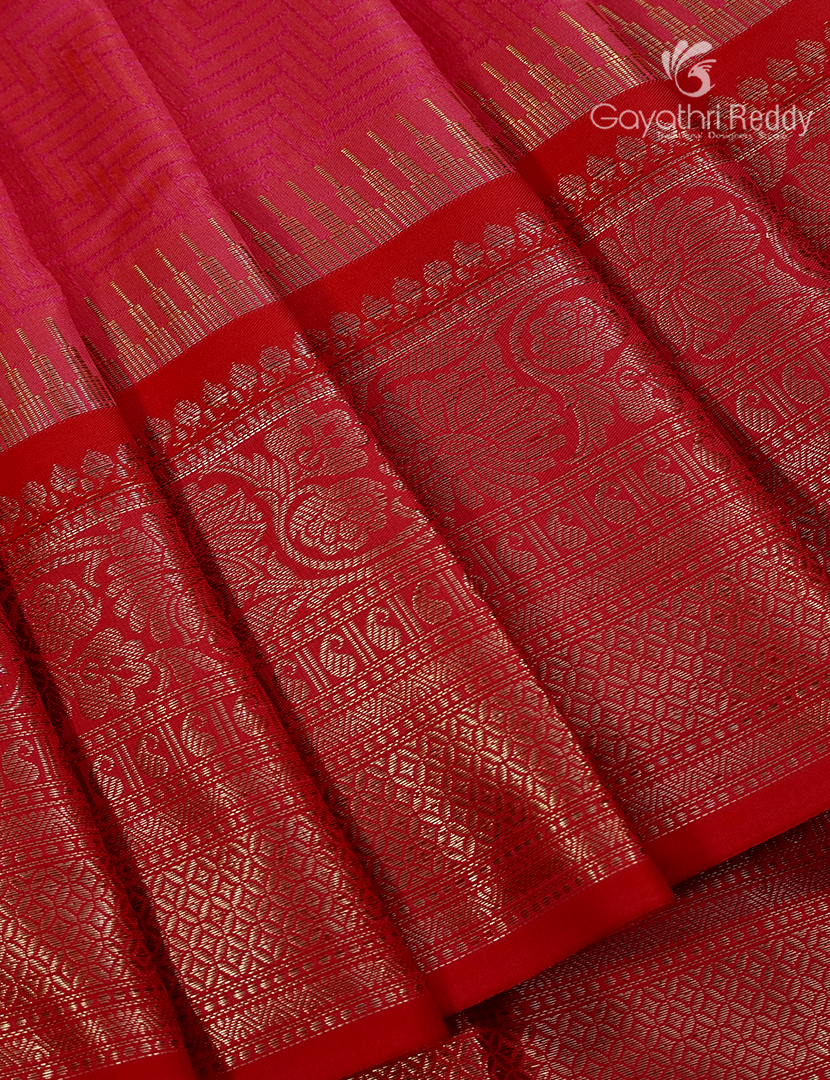 Semi Katan Silk Saree in Rose Pink and Red
