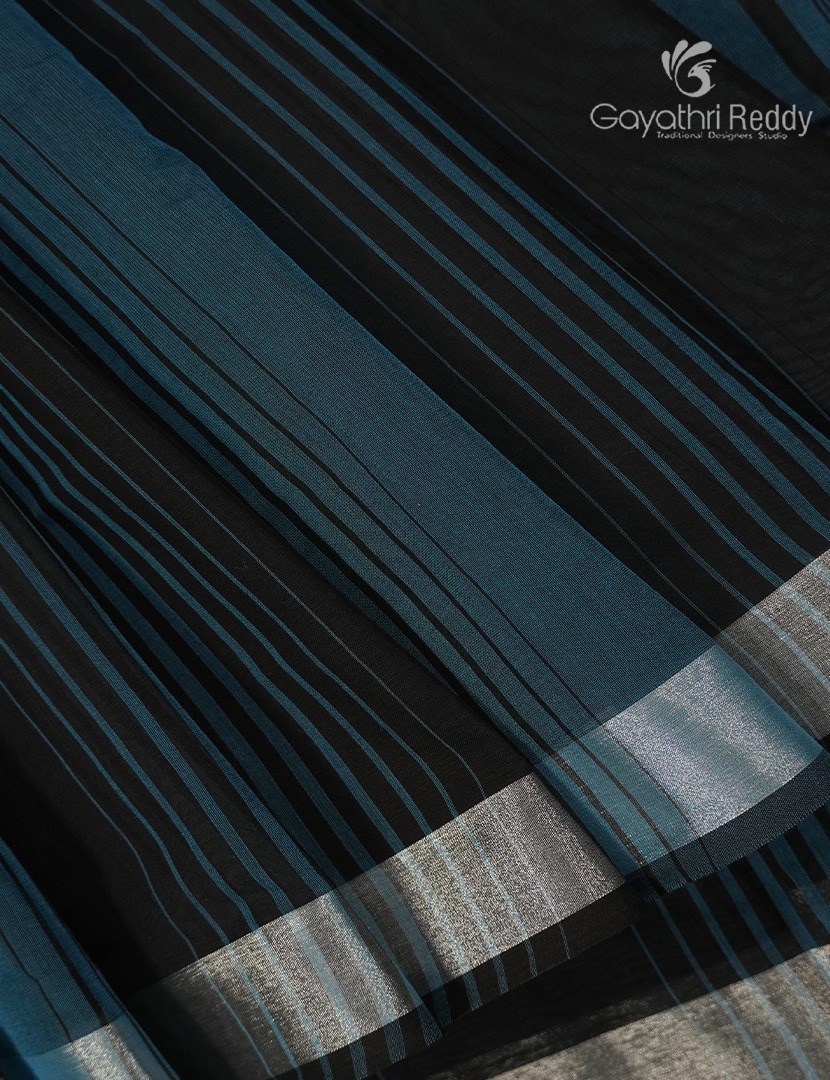 Pure Kanchi Cotton Saree in Blue and Black