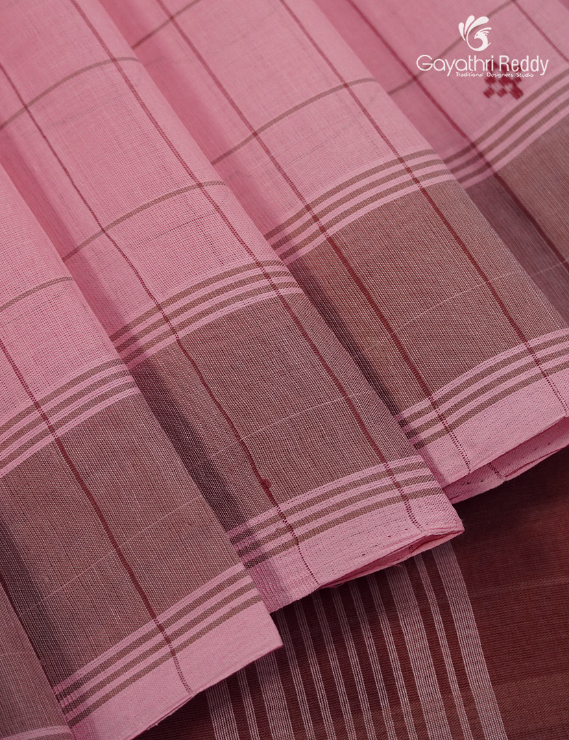 Pure Kanchi Cotton Saree in Baby Pink and Deep Maroon