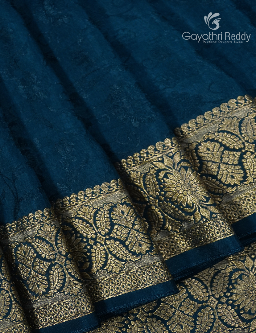 Semi Mysore Crepe Saree in Deep Peacock Blue