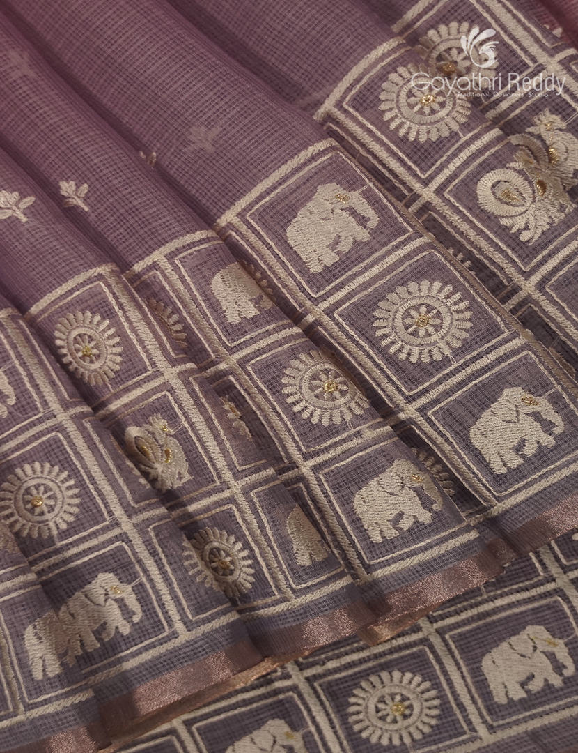 Silk Kota Saree in Onion Pink and Grey