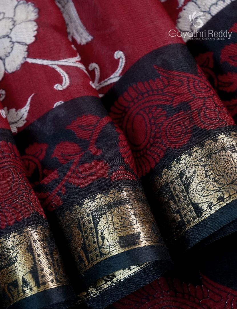 Vidharbha Saree in Deep Red and Black