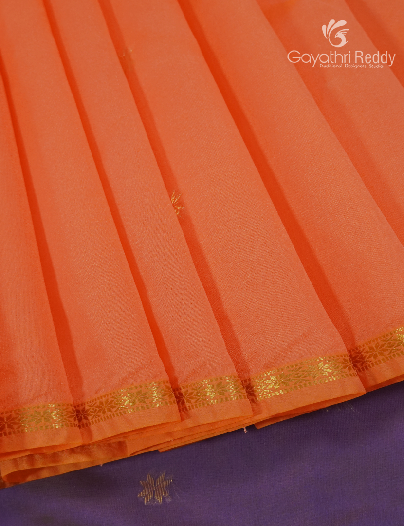 Silk Cotton Saree in Pale Orange and Purple