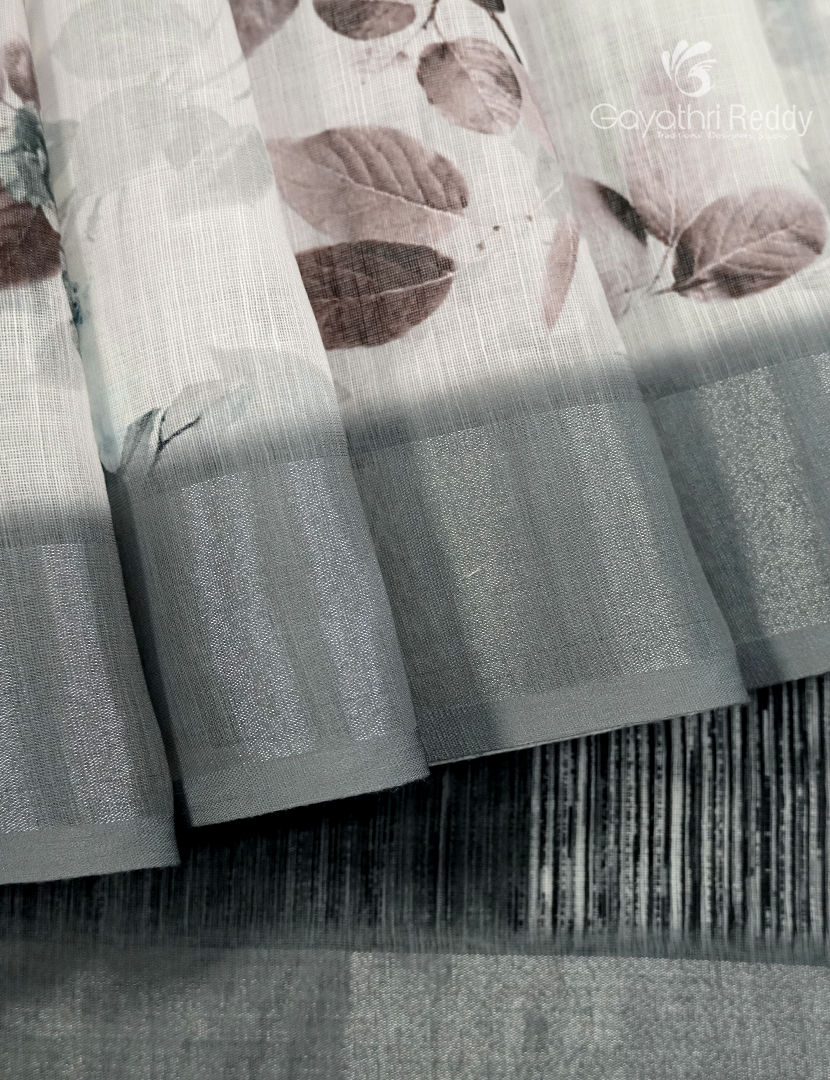 Linen Silk Saree in White and Black