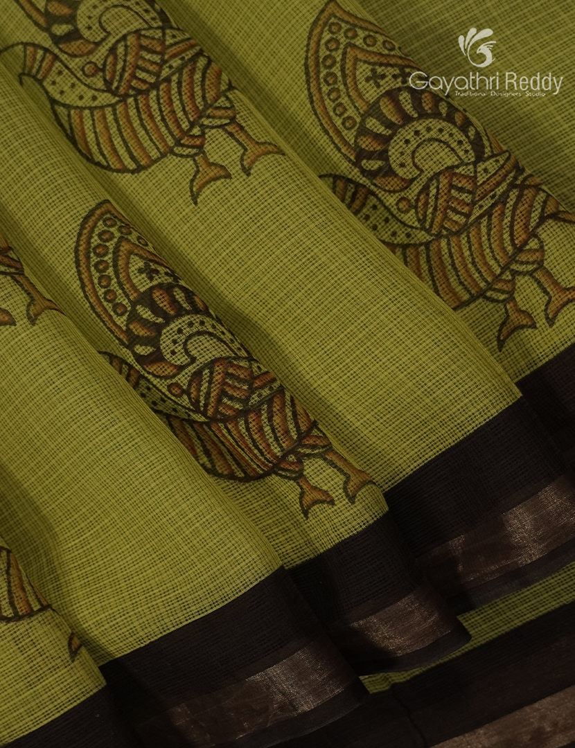 Premium Quality Cotton Kota Saree in Leaf Green and Black