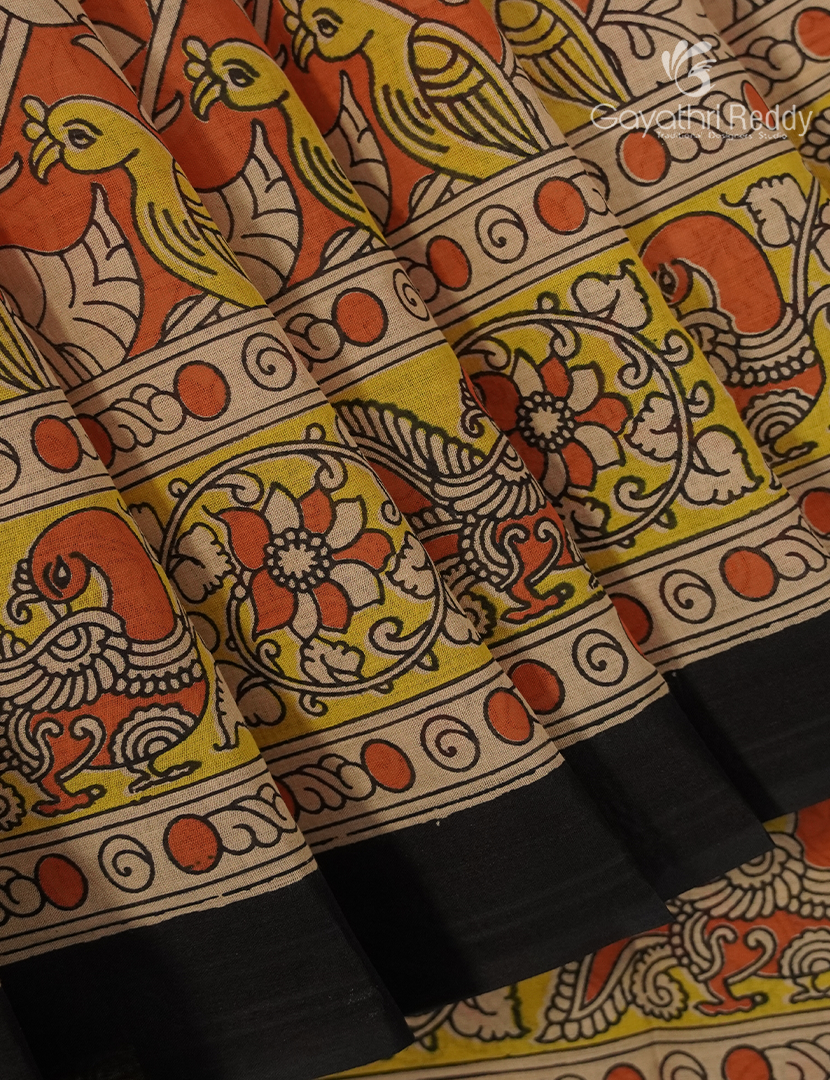 Pure MulMul Cotton Saree in Beige and Orange
