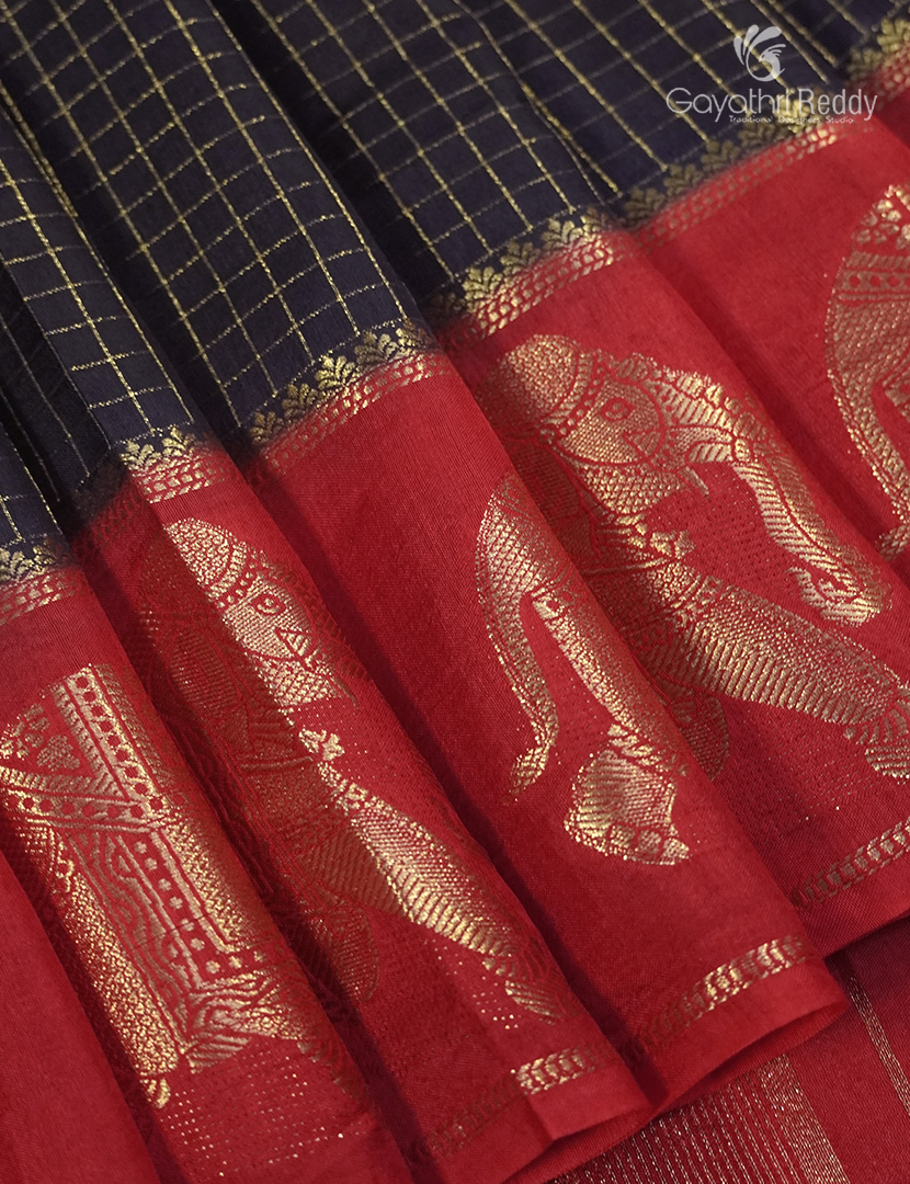 Semi Mysore Crepe Saree in Black and Red