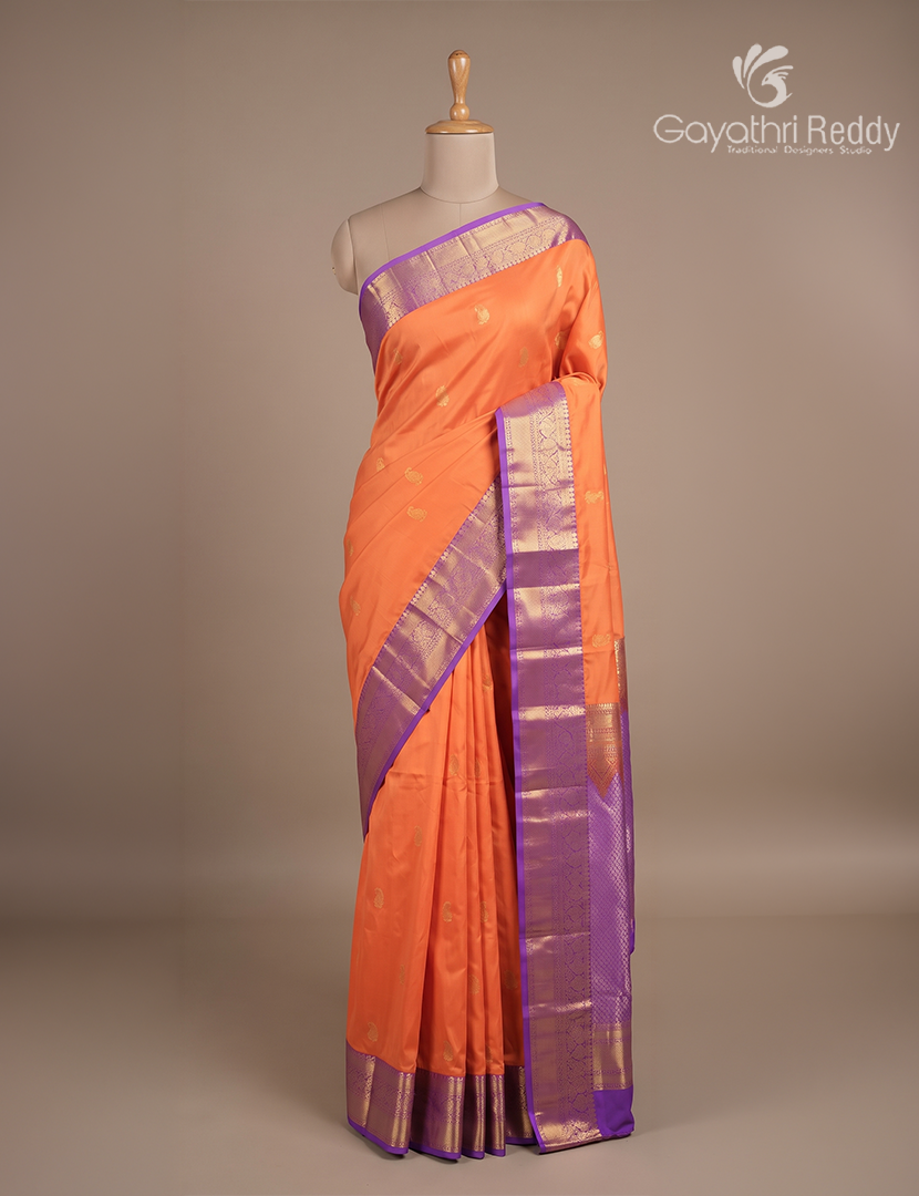 Semi Kanchipuram Silk Saree in Peach and Lavender