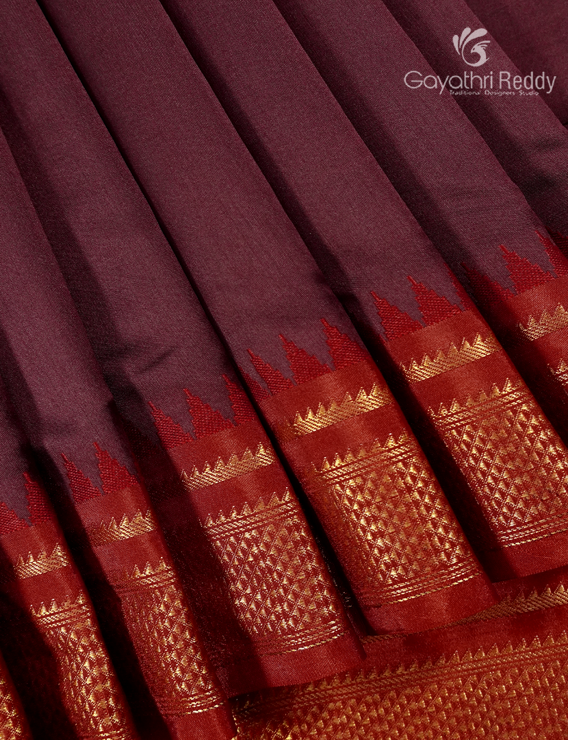 Semi Gadwal Saree in Brown and Deep Red
