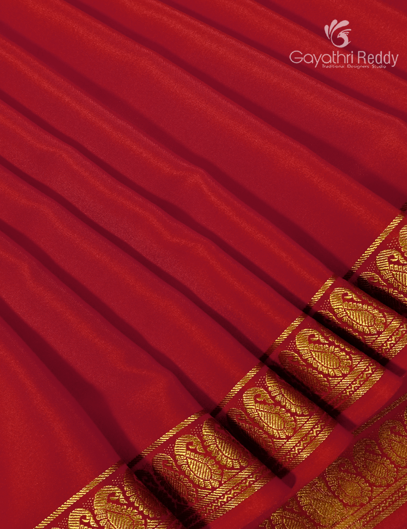 Pure Mysore Silk Saree in Rust Red