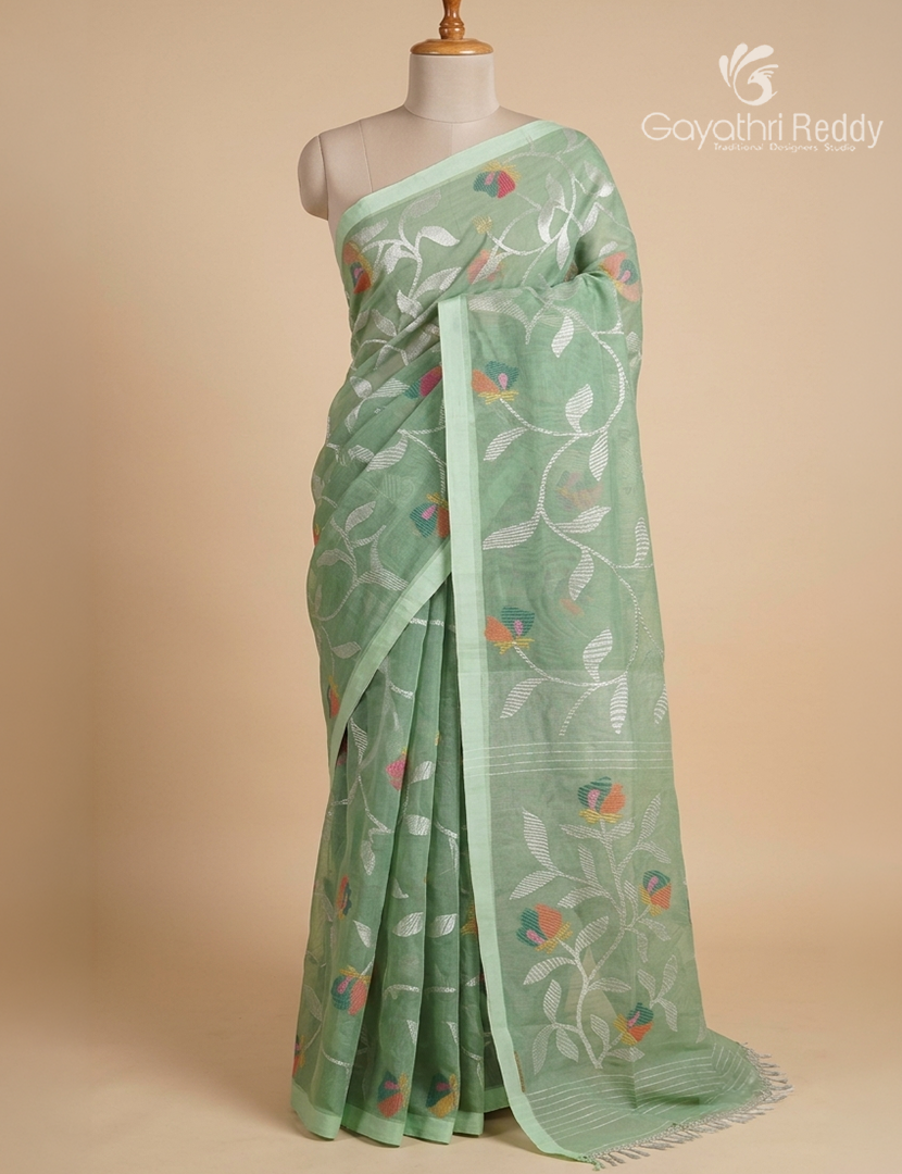 Pure Jamdani Kora Saree in Light Green