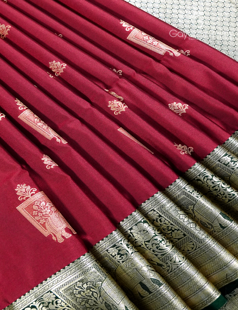 Soft Silk Saree in Deep Berry Red
