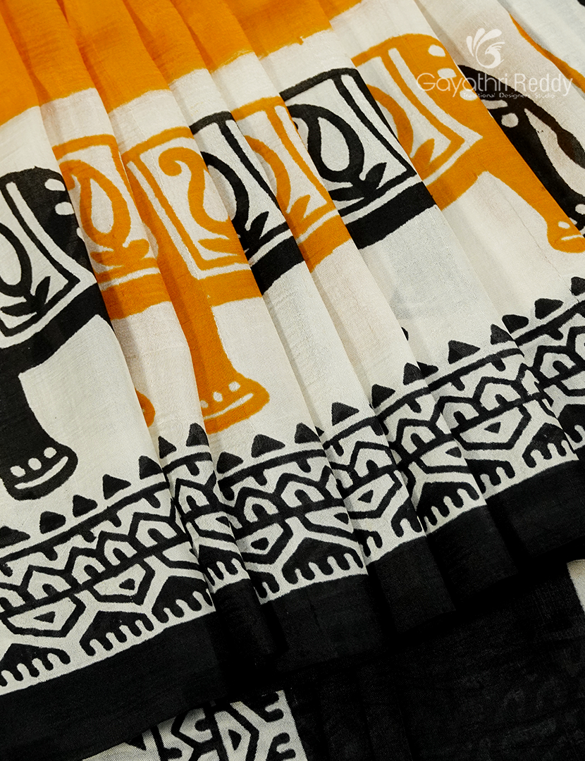 Pure Silk Saree in Turmeric and Black