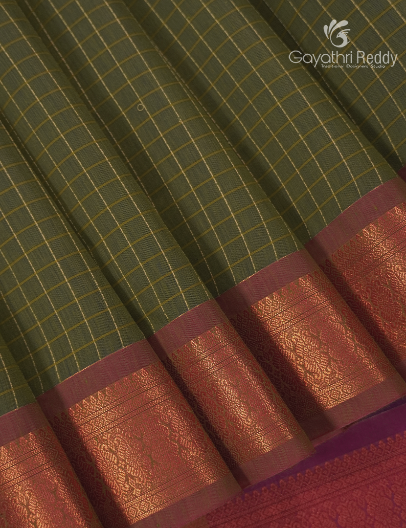Kanchipuram Sico Saree in Olive Green and Jamun