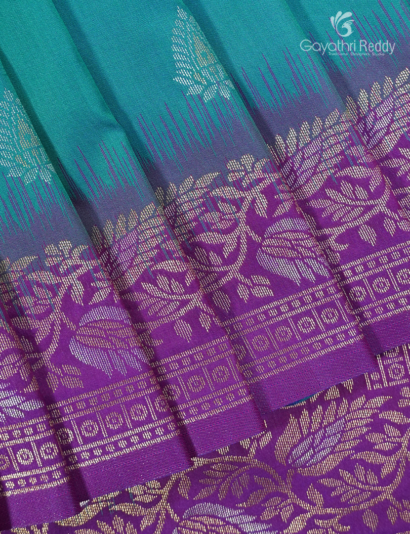 Semi Kanchipuran Silk Saree in Rama Blue and Purple