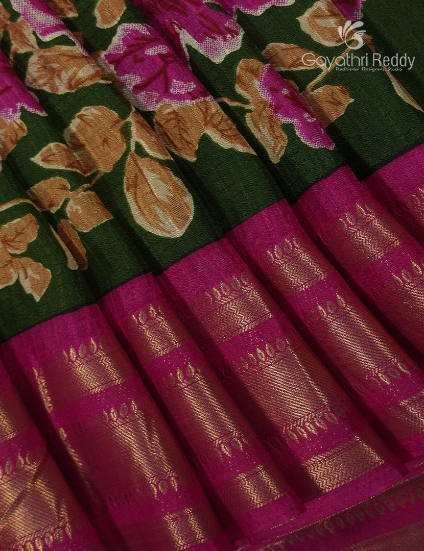 Semi Mysore Silk Saree in Bottle Green and Rani Pink