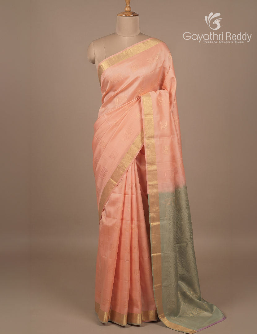 Pure Kanchipuram Silk Saree in Pastel Peach (Small Border )