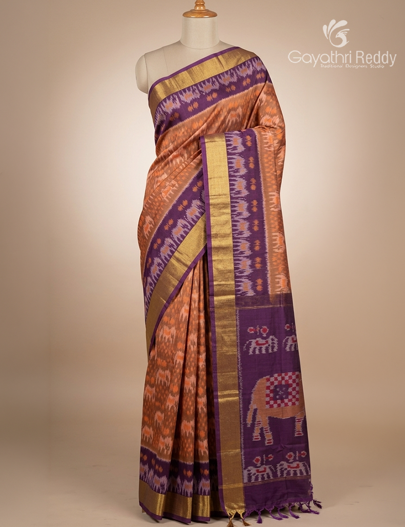 Kanchipuram Sico Saree in Mustard and Deep Violet