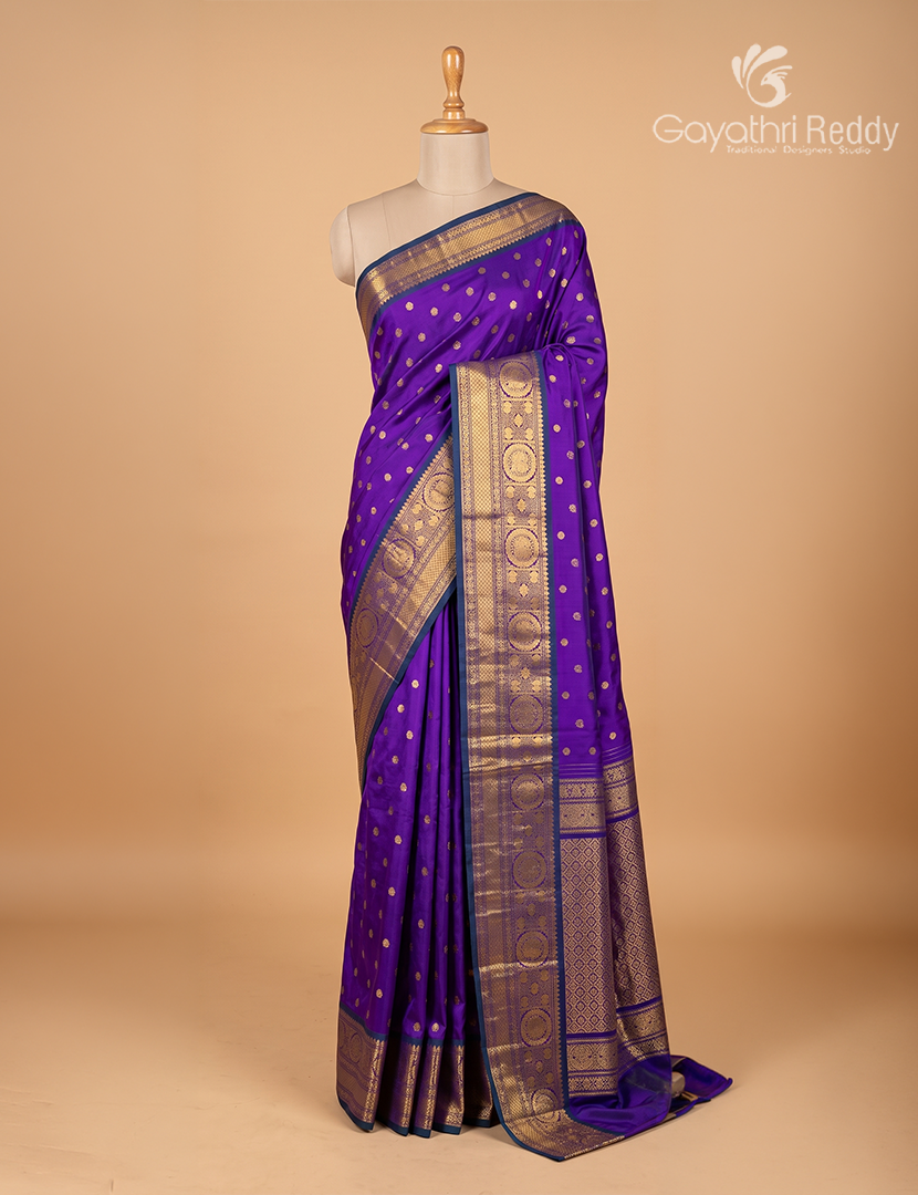 Pure Gadwal Silk Saree in Deep Violet