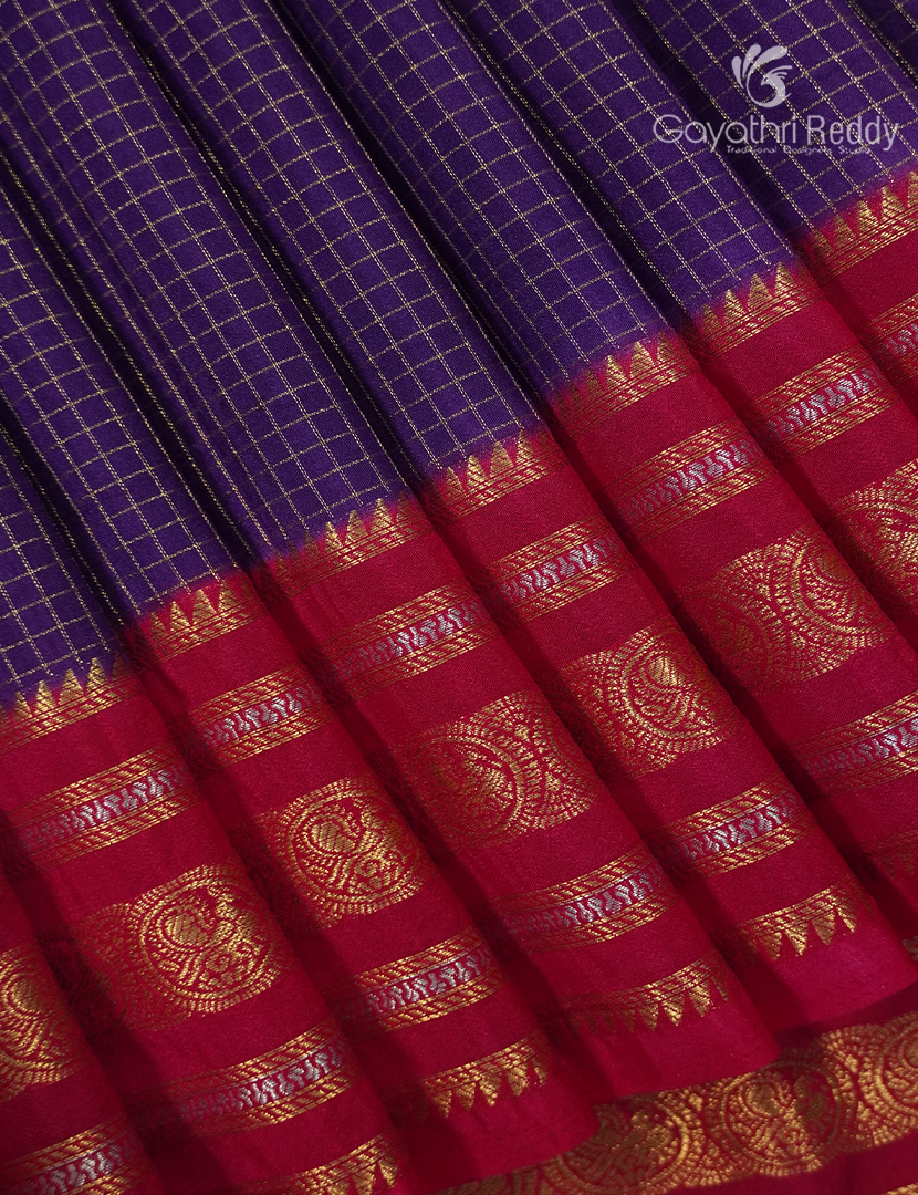 Semi Mysore Crepe Saree in Deep Violet and Rani Pink