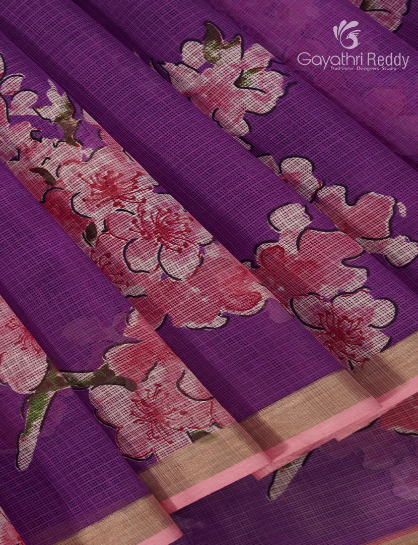 Premium Quality Cotton Kota Saree in Purple and Baby Pink
