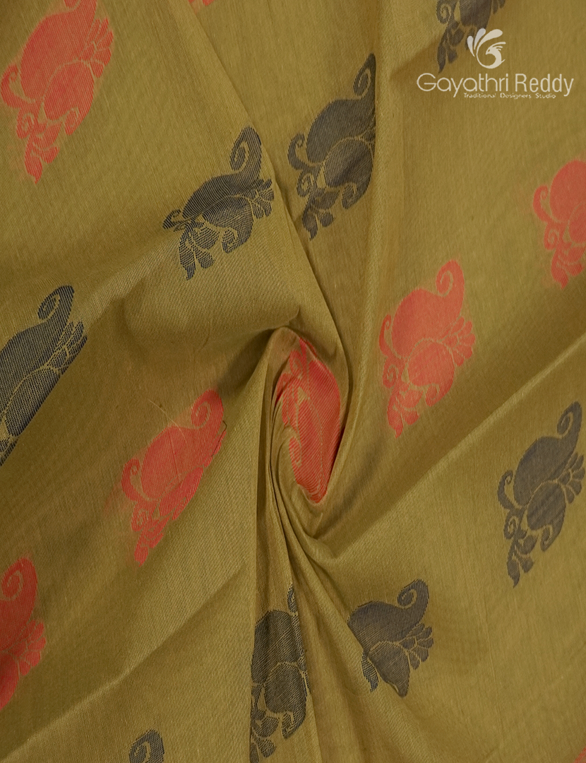 Pure Kanchi Cotton Saree in Olive Green
