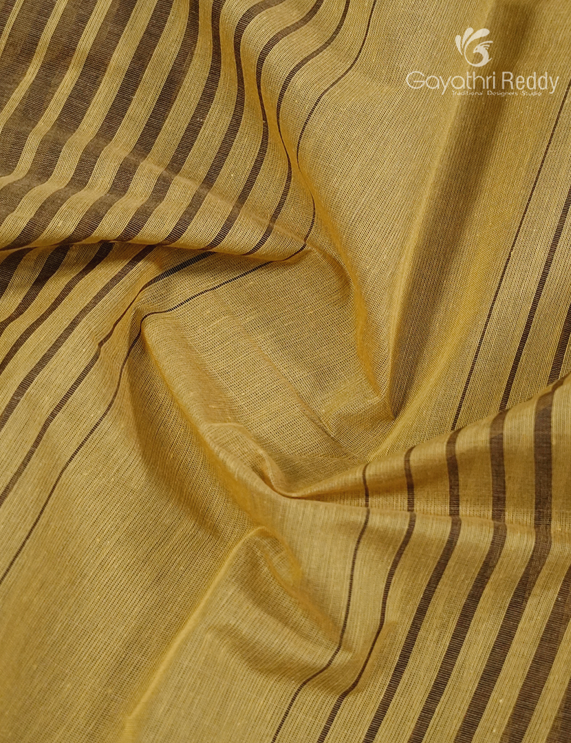 Pure Handloom Cotton Saree in Khakhi Green and Deep Olive