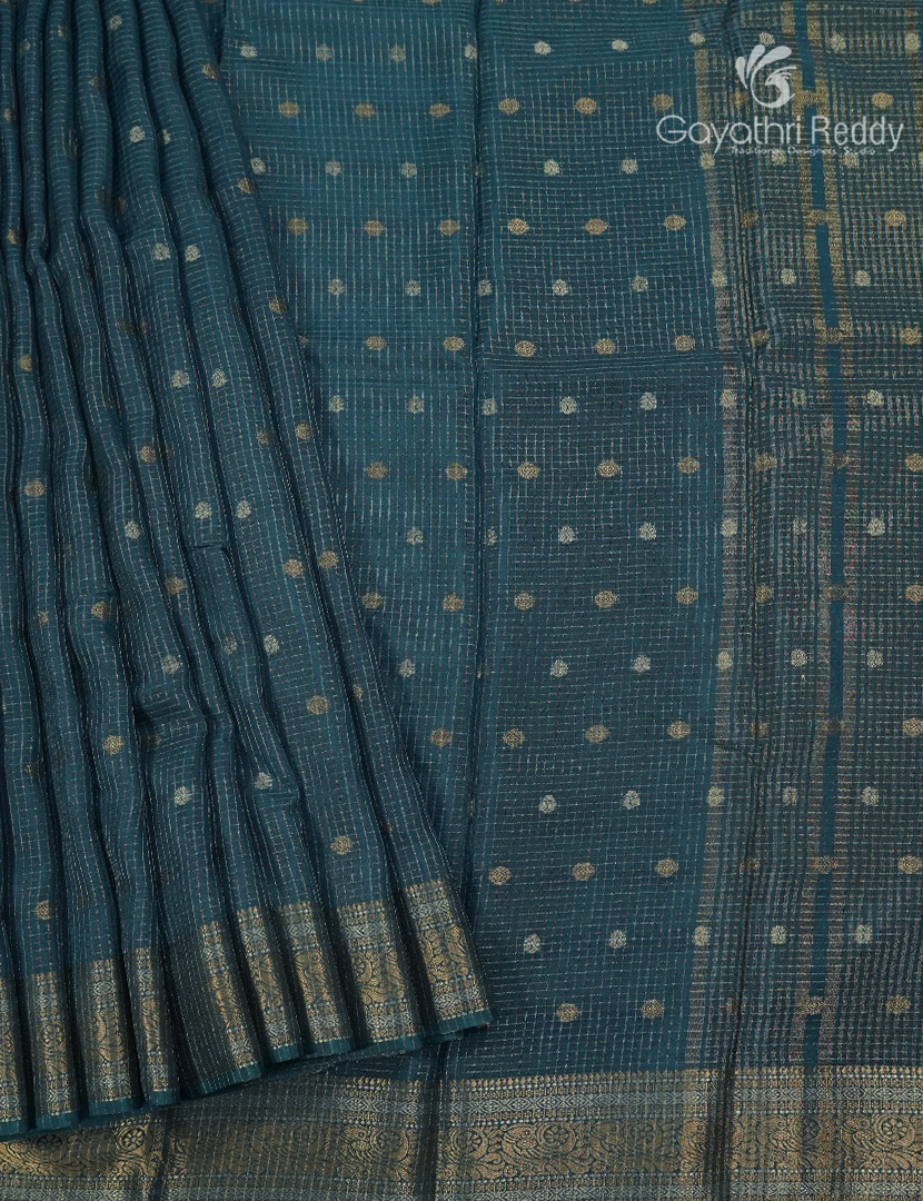 Semi Mysore Crepe Saree in Deep Peacock Blue