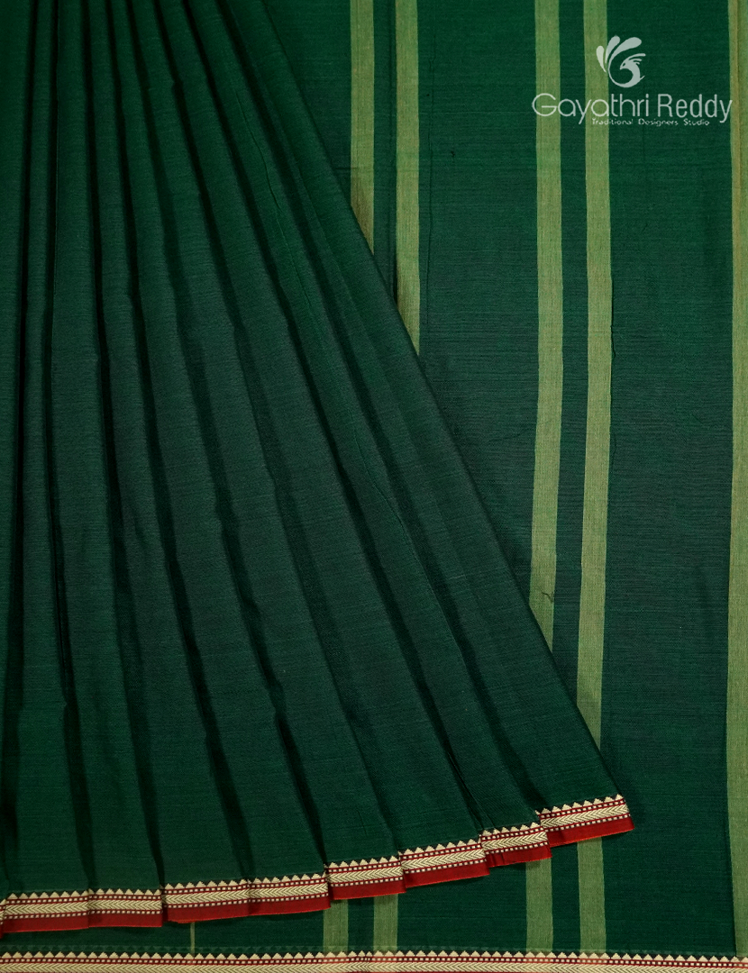 Pure Narayanpet Cotton Saree in Bottle Green