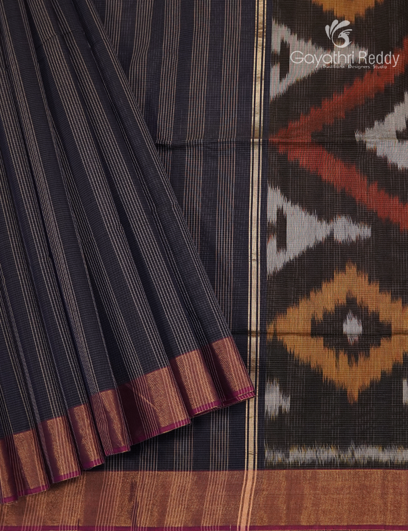 Semi Ikat Sico Saree in Navy Blue