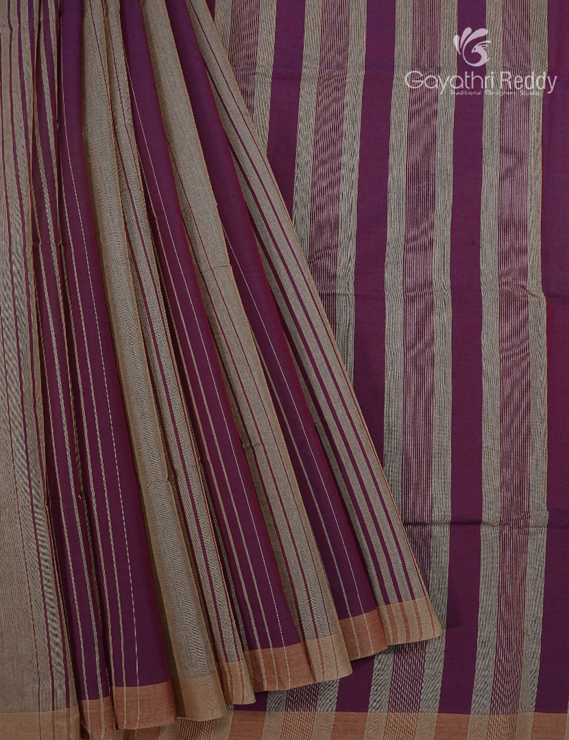 Pure Handloom Cotton Saree in Concrete Grey and Deep Wine