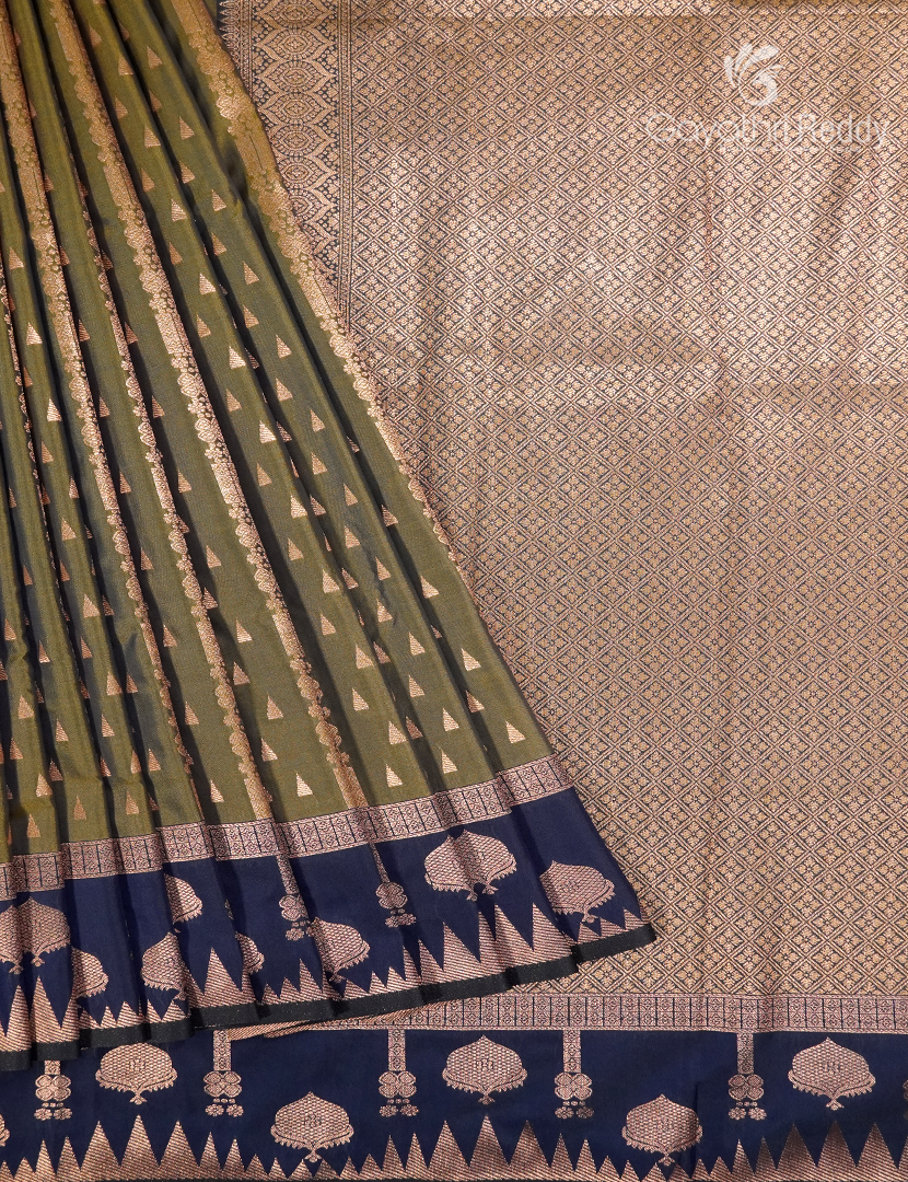 Semi Kanchipuram Art Silk Saree in Mehendi Green