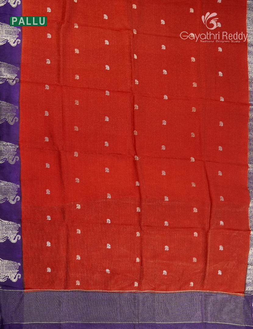Semi Mysore Crepe Saree in Red and Navy Blue